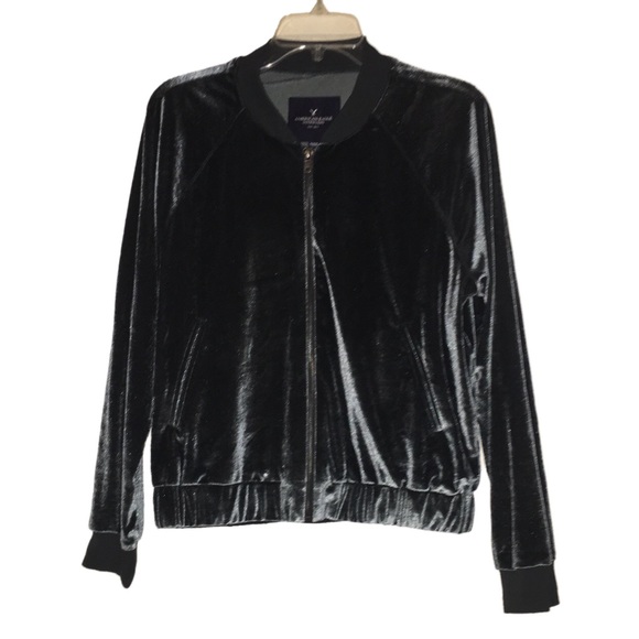 NEW American Eagle Outfitters Velvet Bomber Jacket size M Grey - Picture 4 of 8